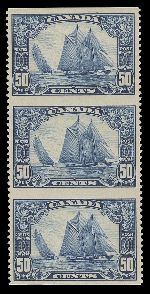 CANADA -  8 KING GEORGE V  158c,A choice, fresh and well centered mint vertical strip of three imperforate horizontally, full pristine original gum, VF+ NH (Unitrade cat. for a pair)