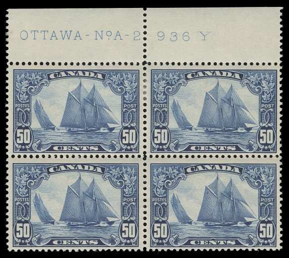 CANADA -  8 KING GEORGE V  158,Mint Plate 2 block of four with full imprint (from upper right pane), brilliant fresh colour, Fine+ LH