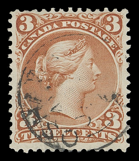 CANADA -  4 LARGE QUEEN  25iii,A scarce used example in flawless condition, quite remarkable for this notoriously fragile stamp (Duckworth Paper 8), characteristic sharp impression on chalk white paper, mostly legible Oshawa, Ont JA 69 postmark, much nicer than normally encountered, F-VF