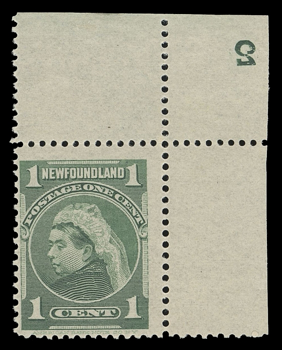 NEWFOUNDLAND -  4 1897-1947 ISSUES  80a,An extremely scarce mint example showing a bold, well-etched, reverse "2" plate number at top right, minute gum thin, a very rare plate numbered stamp, Fine LH (Walsh 71g cat. $1,390; stating "1 known")