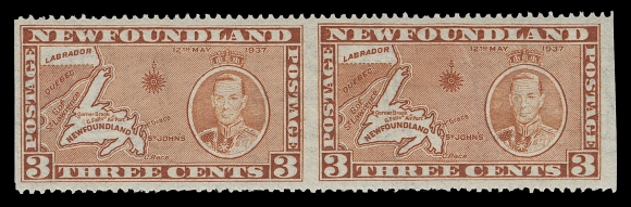 NEWFOUNDLAND -  4 1897-1947 ISSUES  234i,A well centered mint horizontal pair imperforate vertically in error, faint gum bend and negligible irregular perfs at foot, a very scarce error, VF NH