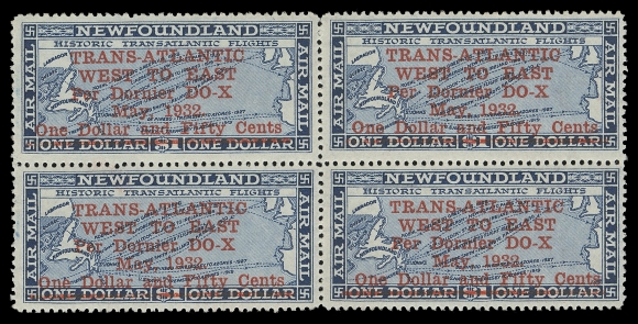 NEWFOUNDLAND -  7 AIRMAIL  C12,A brilliant fresh mint pane of four with full pristine original gum; as fresh as the day it was printed, F-VF NH