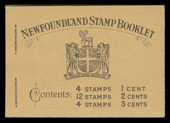 NEWFOUNDLAND -  8 BACK-OF-BOOK  BK2a,Complete booklet in immaculate condition, contains VF NH perf 13.2 panes of 1c green, 2c rose (3) and 3c orange brown plus all advertising pages, XF