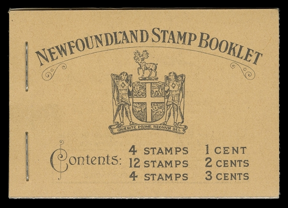 NEWFOUNDLAND - 8 BACK-OF-BOOK BK2a,Complete booklet in immaculate condition, contains VF NH perf 13.2 panes of 1c green, 2c rose (3) and 3c orange brown plus all advertising pages, XF