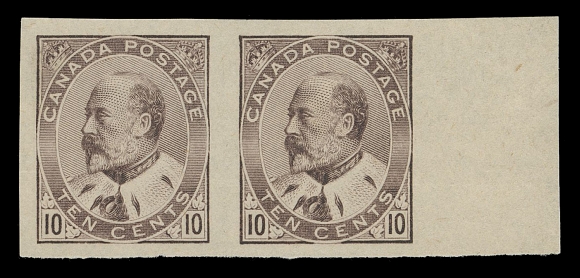 CANADA -  7 KING EDWARD VII  93a,Imperforate pair with large margins and sheet margin at right, ungummed as issued, VF+
