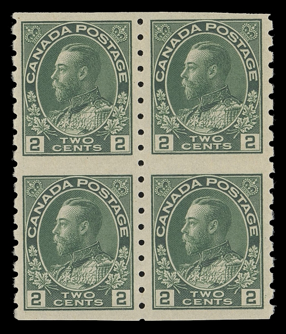 CANADA -  8 KING GEORGE V  128ai,An unusually well centered mint block, characteristic deep colour, intact perforations and full original gum, VF LH