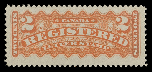 CANADA - 15 REGISTRATION STAMPS  F1,Bright fresh mint single in select quality, well centered with full original gum, VF NH
