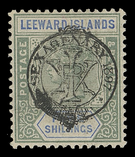 LEEWARD ISLANDS  9-16,A superior mint set of eight with rich colour and full original gum; key 5sh shows slight doubling of the overprint and is pencil signed by expert Herbert Bloch on reverse, VF LH; 5sh with 1984 BPA cert. (SG 9-16 £700)