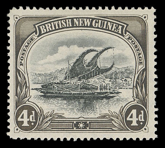 PAPUA  NEW GUINEA  5 variety,A well centered mint single showing Deformed "d" of "4d" at left (R. 4/3); a scarce variety especially in such nice condition, VF OG (SG 13a £700)