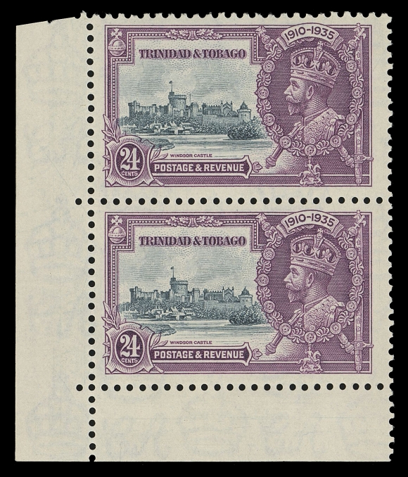 TRINIDAD AND TOBAGO  45, 46 + variety,6c Mint single and 24c corner margin pair, both showing "Extra Flagstaff" plate variety (Plate "1", R. 9/1), VF LH (SG 241a, 242a £290)