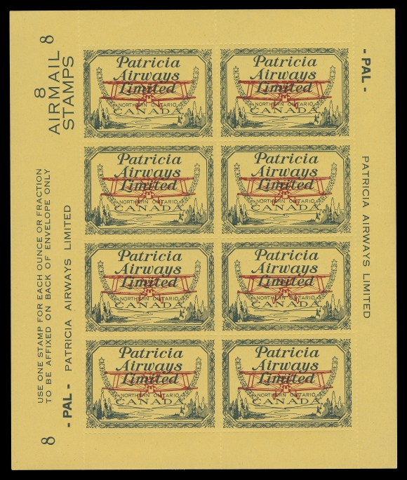 CANADA - 13 SEMI-OFFICIAL AIRMAILS  CL43,Mint pane of eight, Series "8", rouletted, in pristine fresh condition, VF NH
