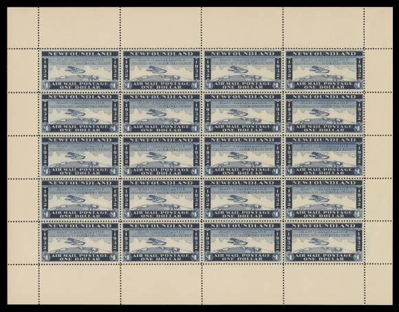 NEWFOUNDLAND -  7 AIRMAIL  C19 Footnote,Prepared but never issued nor officially authorized - mint sheet of twenty, not often seen in such select condition, VF NH