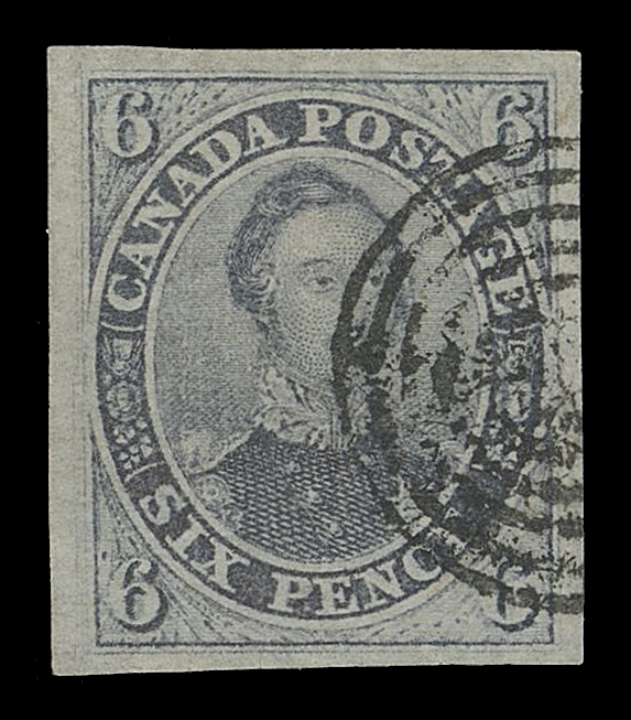 CANADA -  2 PENCE  2,An exceptional used single surrounded by superb margins,  displaying fabulous colour on pristine fresh paper showing very  prominent laid lines with characteristic "vergé" line at foot,  neat concentric rings cancellation ideally struck at right  centre. A great stamp, XF GEM; 2022 Greene Foundation cert.