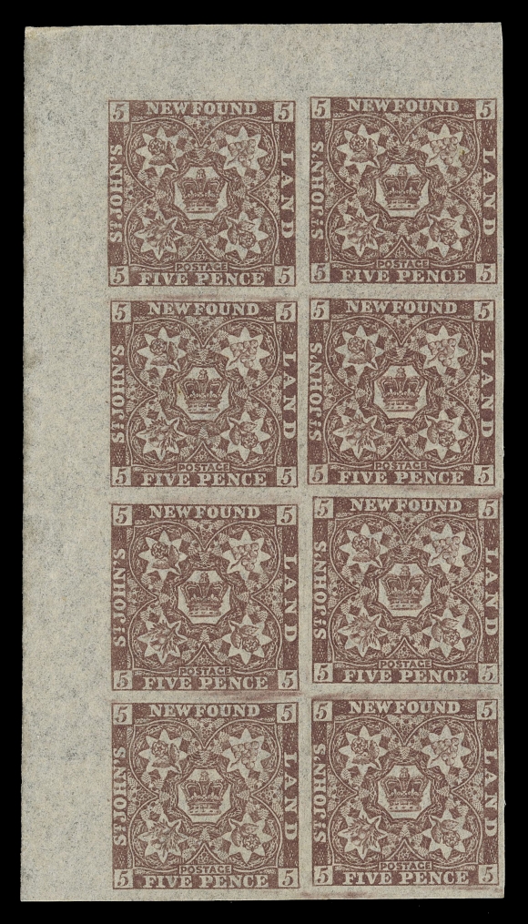 NEWFOUNDLAND -  1 PENCE  12A,A choice, fresh mint corner margin block of eight with rich colour, top and lower pairs LH leaving centre block NH, VF