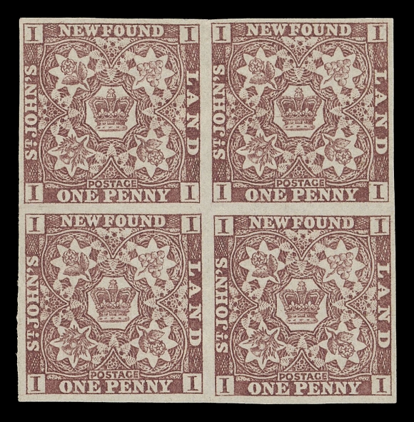 NEWFOUNDLAND -  1 PENCE  1,A brilliant fresh mint hinged block, large margined for the issue with exceptional colour and dull white original gum, VF H