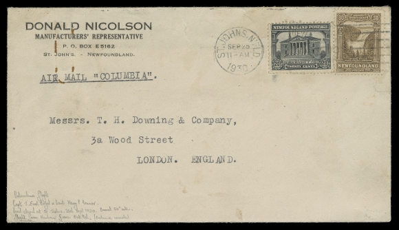 NEWFOUNDLAND -  7 AIRMAIL  1930 (September 25) Envelope from St. John