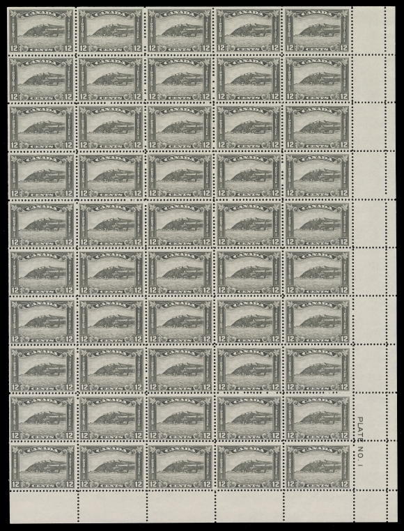 CANADA -  8 KING GEORGE V  174,Lower Right mint Plate 1 sheet of 50, natural straight edge at left and top, light gum bend in first column; extra vertical line of perforations in right margin, F-VF NH (Unitrade cat. $3,330)