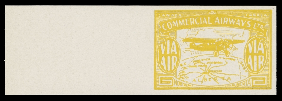 CANADA - 13 SEMI-OFFICIAL AIRMAILS  CL47Pi,The set of six different coloured plate proofs - black, orange, deep carmine, green, violet, lemon yellow on thick white card (0.006" to 0.0065" thick), imperforate and ungummed as issued, VF