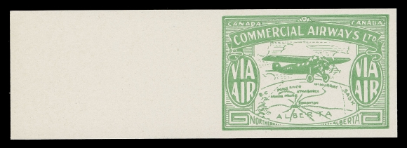 CANADA - 13 SEMI-OFFICIAL AIRMAILS  CL47Pi,The set of six different coloured plate proofs - black, orange, deep carmine, green, violet, lemon yellow on thick white card (0.006" to 0.0065" thick), imperforate and ungummed as issued, VF