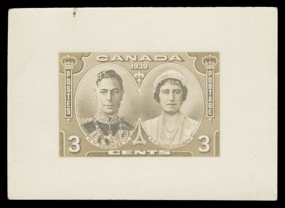 CANADA -  9 KING GEORGE VI  247, 248,Photographic proofs, 2c stamp size on glazed surface paper affixed to very thick card, the 3c appears to be a bromide photo on surfaced paper. Most unusual. (Unitrade 247-248)