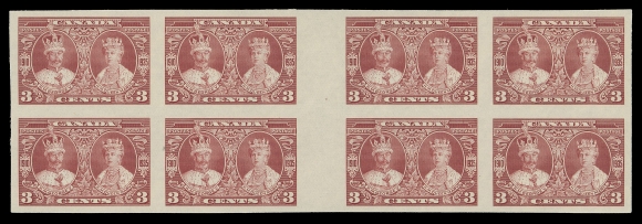 CANADA -  8 KING GEORGE V  213i,Bright fresh mint imperforate gutter margin block of eight, large margined with full original gum; only ten such blocks can exist, we doubt all of them have remained in NH condition. A great Silver Jubilee item, XF NH; 2019 Greene Foundation cert.