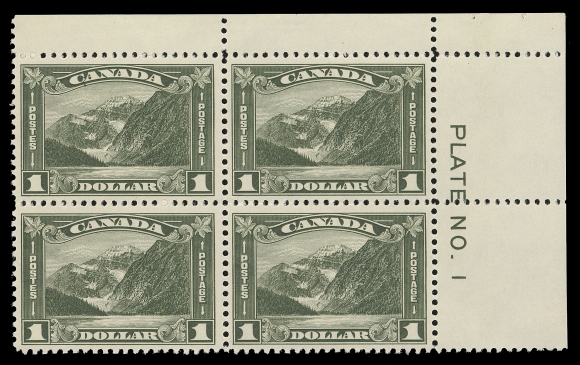 CANADA -  8 KING GEORGE V  177,A premium quality mint Upper Left Plate 1 block, nicely centered and fresh with full original gum; a key plate block in superior condition, very seldom seen thus, VF NH
