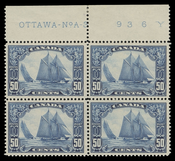 CANADA -  8 KING GEORGE V  158,A beautiful, fresh and well centered mint plate block showing full Plate 3 imprint (from upper right pane), LH at lower right leaving three stamps NH, VF