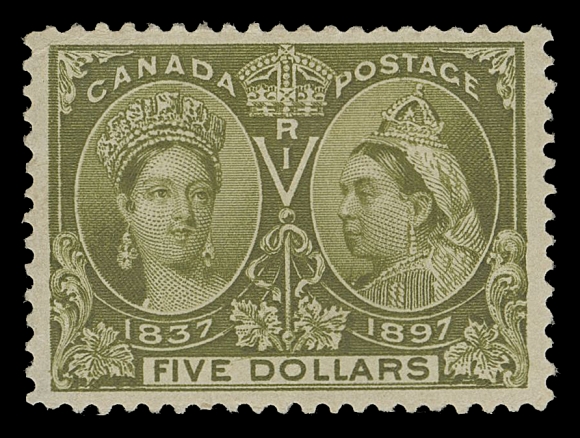 CANADA -  6 1897-1902 VICTORIAN ISSUES  65ii,A very well centered mint single with Re-entry (Position 10) with clear marks in "P" and "T" of "POSTAGE", original gum somewhat sweated. A very scarce variety, listed (currently unpriced) in Unitrade, VF OG; 2005 Greene Foundation cert.