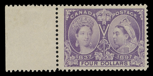 CANADA -  6 1897-1902 VICTORIAN ISSUES  64,A lovely mint example with fresh colour, quite nicely centered with large margins, lightly hinged in left selvedge only, minute gum wrinkle not mentioned in accompanying certificate, nevertheless full original gum and VF NH; 2020 Greene Foundation cert.