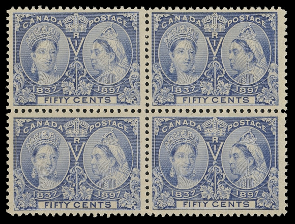CANADA  60,A scarce and appealing mint block showing superior centering, bright colour with full original gum, VF NH; 2019 Greene Foundation cert.