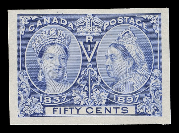 CANADA -  6 1897-1902 VICTORIAN ISSUES  50-65,An impressive set of sixteen plate proofs, ALL ON INDIA PAPER, the vast majority of known proofs are on card, light thinning on ten cent proof, all with noticeably brighter colours than the ones on card and mostly large margins all around. A rare set, VF (Unitrade cat. for proofs on card)

Expertization: 2020 Greene Foundation certificate

All plate proofs offered at the 1990 American Bank Note Company sale were on card mounted india paper. Any proof on india paper can be described as pre-1990 ABNC sale and is rare.