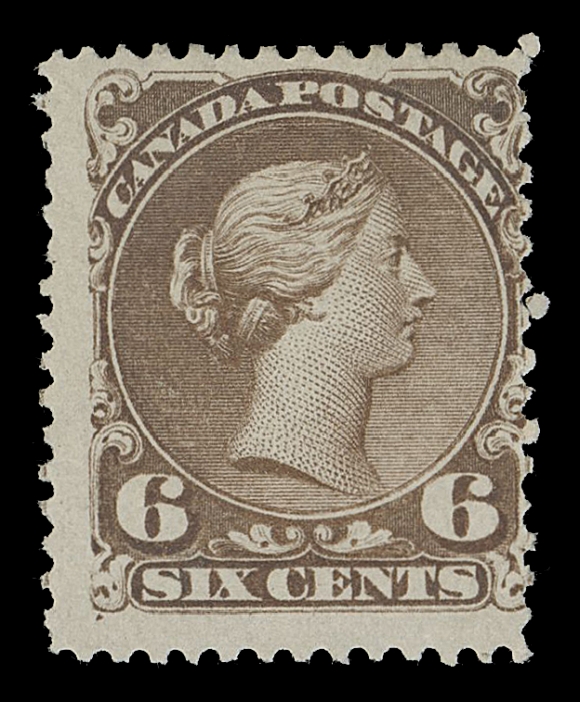 CANADA -  4 LARGE QUEEN  27v, vi + variety,A scarce unused example showing the Re-entry (Position 94) with doubling of upper scrolls and distinctive doubling of horizontal frame above "TA" of "POSTAGE", an elusive plate variety in sound unused condition, Fine; 2015 Greene Foundation cert.

The Unitrade specialized catalogue currently list Major Re-entries (Pos. 93 and 95) as #27iii at $6,500 for fine unused. The Position 94 plate variety offered here certainly deserves to be listed on an equal basis.