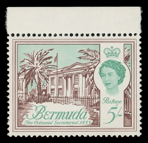BERMUDA  252a,A very scarce mint single with surcharge omitted, sheet margin at top; characteristic sideways watermark and PVA gum (two traits of this error), VF NH (SG 246a £1,500)