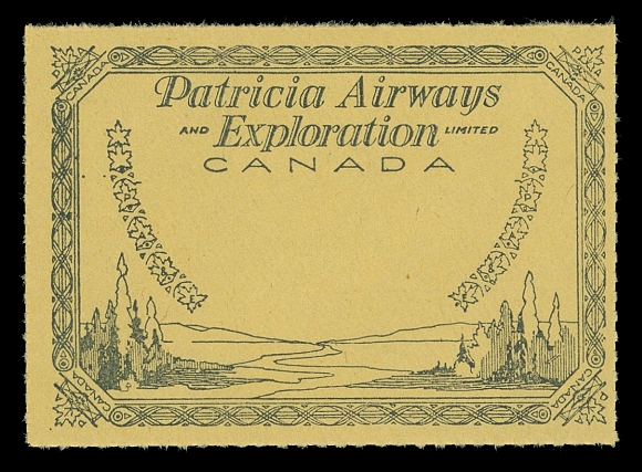 CANADA - 13 SEMI-OFFICIAL AIRMAILS  CL23P,A selected mint plate proof single, rouletted all around on yellow gummed paper, with green frame & inscriptions at sides - no airplane, visually striking and very scarce, VF NH