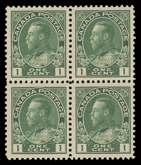 CANADA -  8 KING GEORGE V  104vi,Well centered mint block with lovely fresh colour on the scarcer thick paper (0.005" thick) with full pristine original gum; seldom seen (even as a single), VF NH