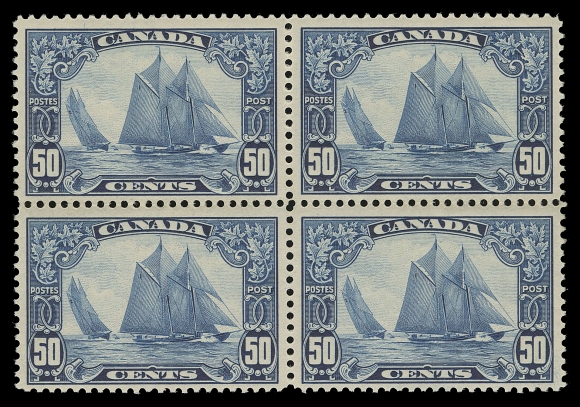 CANADA -  8 KING GEORGE V  158iii,A fresh mint block of four showing the "Man on the Mast" (Position 58) plate variety at top left, tiny gum wrinkle but well centered for this variety, scarce and F-VF NH