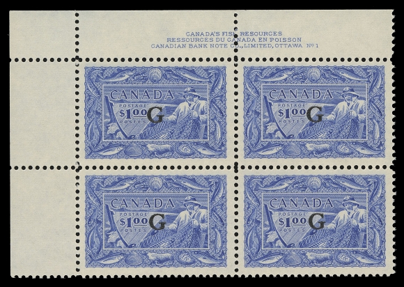 CANADA - 18 OFFICIALS  O27,Matched set of Plate 1 blocks; LL block is hinged on one stamp, otherwise VF NH