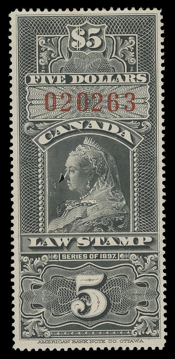 CANADA REVENUES (FEDERAL)  FSC10,A choice, fresh and well centered example with red serial number "020263", single-punch cancelled, VF