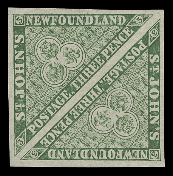 NEWFOUNDLAND -  1 PENCE  3,A rarely offered mint pair of the first issue showing the distinctive shade and paper, VF OG hinged; 2021 Greene Foundation cert. (Cat. as two singles)