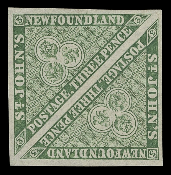 NEWFOUNDLAND - 1 PENCE 3,A rarely offered mint pair of the first issue showing the distinctive shade and paper, VF OG hinged; 2021 Greene Foundation cert. (Cat. as two singles)