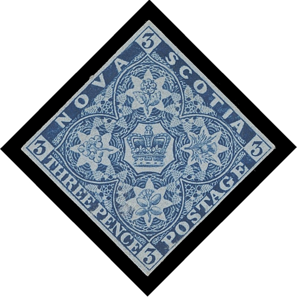 NOVA SCOTIA PENCE PROOFS AND STAMPS 2 shades,Four different shades - bright blue, blue, pale blue, deep blue, unobtrusive flaws, all nice appearing with ample to large margins, two with large part original gum and two unused. (Unitrade cat. $9,800)