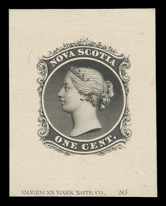 NOVA SCOTIA CENTS PROOFS AND STAMPS  8,Die Proof printed in black, issued colour, on card mounted india paper, showing ABNC imprint and die number "95" at foot, scarce and attractive, VF