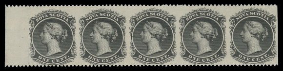 NOVA SCOTIA CENTS PROOFS AND STAMPS  8c,An attractive mint left margin horizontal strip of five imperforate vertically, quite well centered and fresh, F-VF H (Unitrade cat. as two pairs)