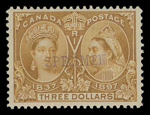 CANADA -  6 1897-1902 VICTORIAN ISSUES  59s/64s,Five different with SPECIMEN handstamp including 20c, 50c, $2, $3 & $4. First three with thins (20c regummed), $3 and $4 fresh mint, Fine+ (Unitrade cat. $2,200)