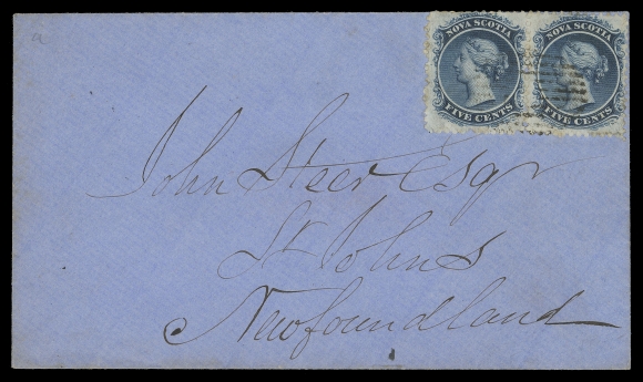 NOVA SCOTIA CENTS POSTAL HISTORY  1862 (October 31) Clean blue envelope from Halifax to St. John