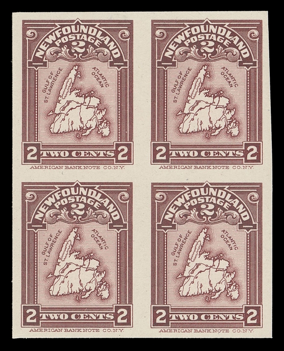 NEWFOUNDLAND -  4 1897-1947 ISSUES  78P-86P,The complete set of plate proof blocks of four in issued colour on card mounted india paper, choice and large margins, VF-XF