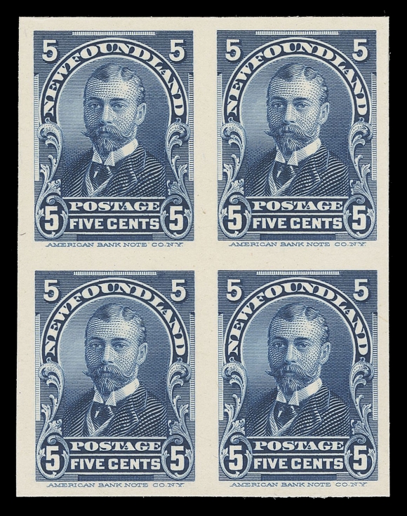 NEWFOUNDLAND -  4 1897-1947 ISSUES  78P-86P,The complete set of plate proof blocks of four in issued colour on card mounted india paper, choice and large margins, VF-XF