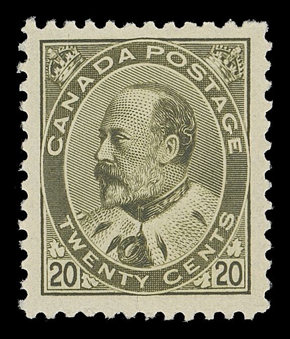 CANADA -  7 KING EDWARD VII  94,A selected mint single of this challenging stamp, especially hard to find with such superior centering, post office fresh colour and more importantly full immaculate original gum, never hinged. One of the scarcest Canadian stamps issued during the 20th century to find in choice condition, VF NH; 2021 Greene Foundation cert.