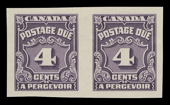 CANADA - 16 POSTAGE DUE  J15a-J20a,The original set of four in choice, large margined imperforate mint pairs, each with full pristine original gum, seldom encountered in premium condition, XF NH