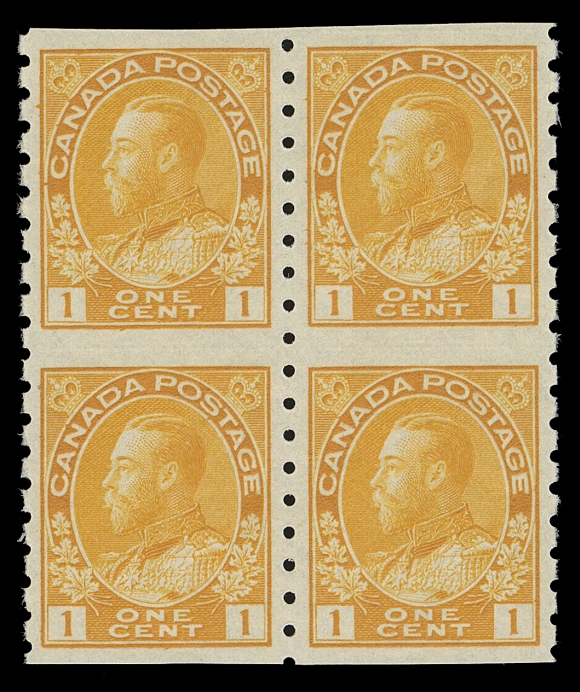 CANADA -  8 KING GEORGE V  126c,A remarkably well centered mint block with full intact perforations, characteristic deep colour associated with this scarcer wet printing. Superior to most blocks we have seen, VF+  NH
